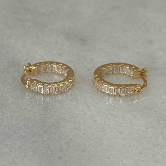 Modest Lu Jewelry - NEW STOCK Gold Princess Stacked Crystal All Around Pave Hoop Earrings